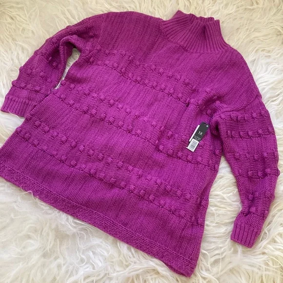 NIC + ZOE PLUS ADORE A BALL TEXTURED PULLOVER MOCK TURTLENECK SWEATER